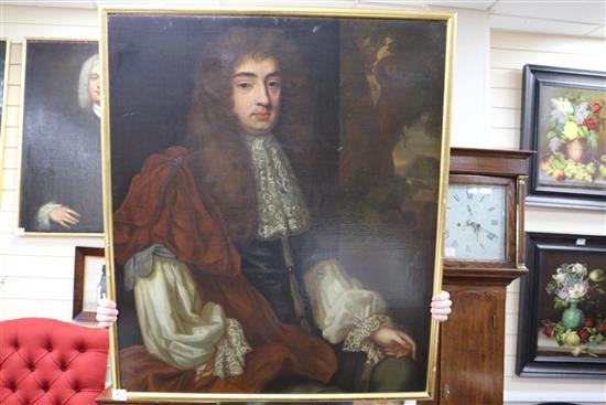 17th century English School, oil on canvas, Portrait of a gentleman, with later overpaint and cut down, 99 x 84cm